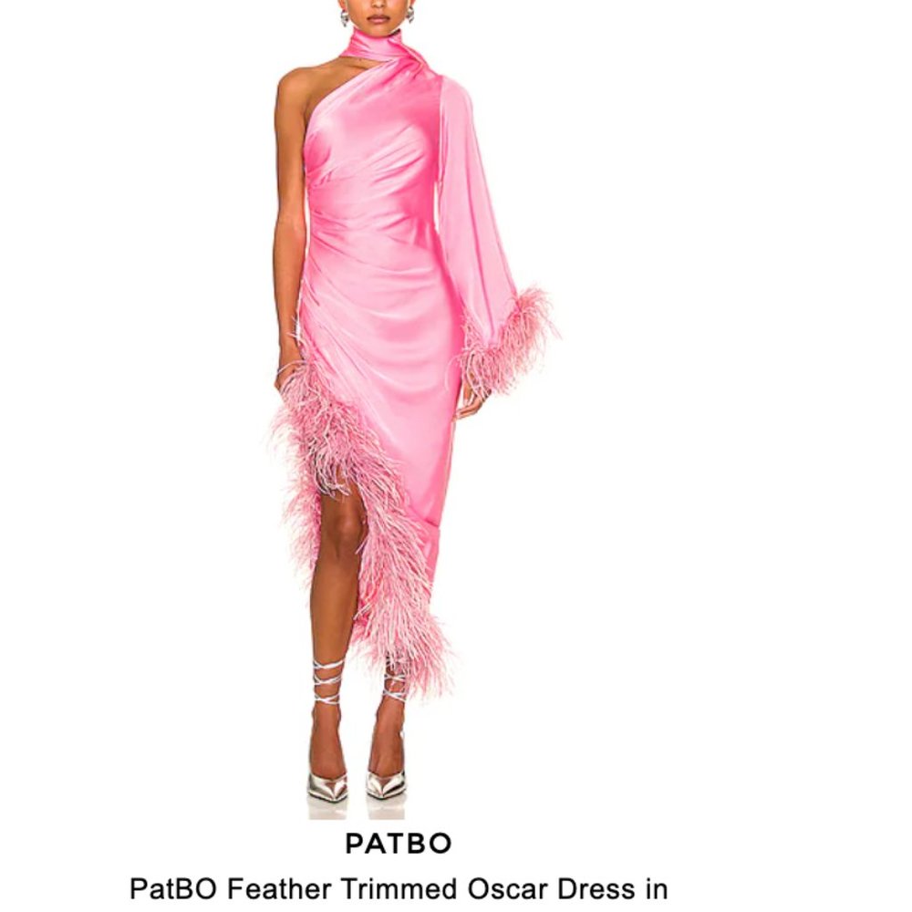 PATBO Feather Trimmed Oscar Dress in Bubblegum Pink